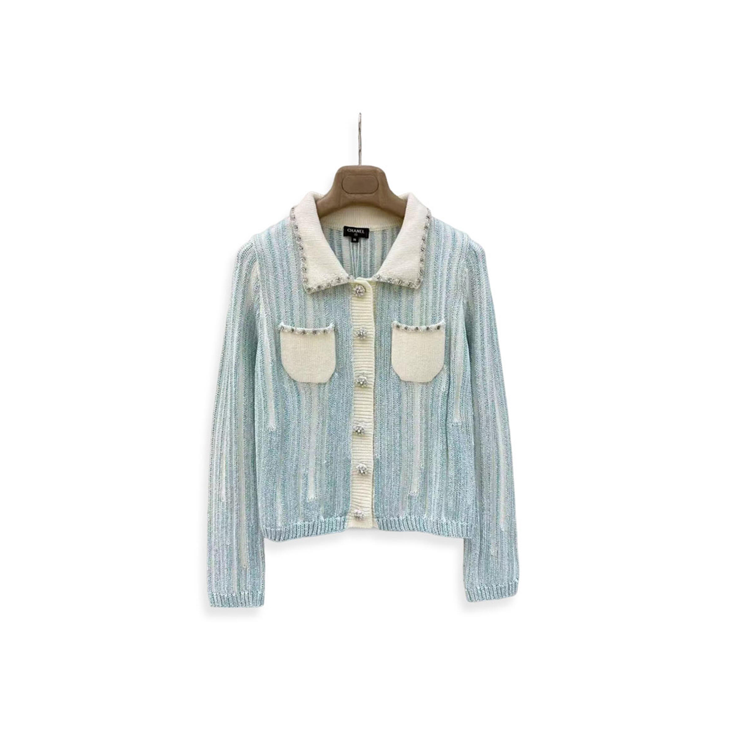 CHANEL STRIPED COTTON CARDIGAN